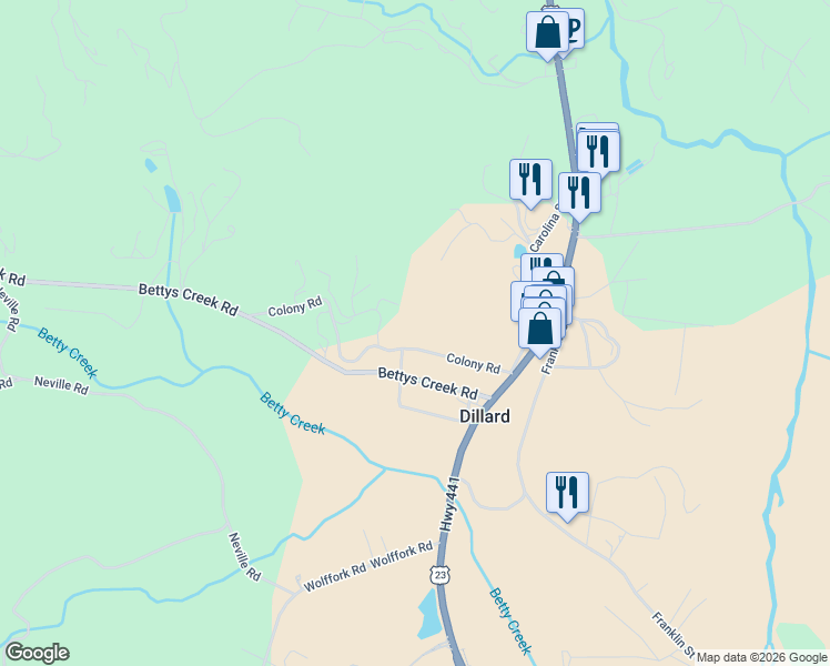 map of restaurants, bars, coffee shops, grocery stores, and more near 92 Short Street in Dillard