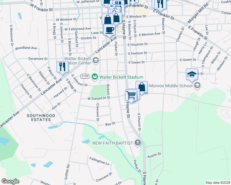 map of restaurants, bars, coffee shops, grocery stores, and more near 817 Parker Street in Monroe