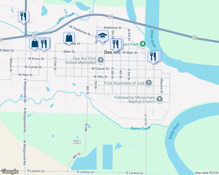 map of restaurants, bars, coffee shops, grocery stores, and more near 510 West Gordon Street in Des Arc
