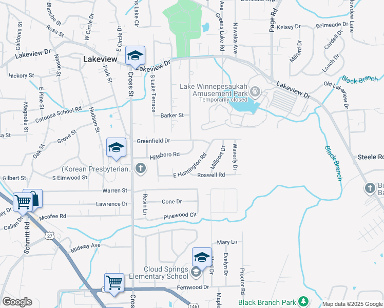 map of restaurants, bars, coffee shops, grocery stores, and more near 296 Hillsboro Road in Rossville