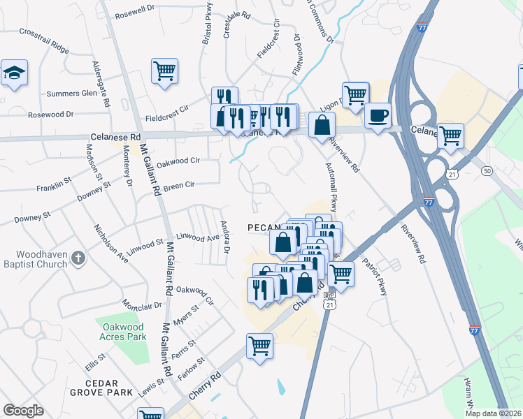 map of restaurants, bars, coffee shops, grocery stores, and more near 1216 Stoneypointe Drive in Rock Hill