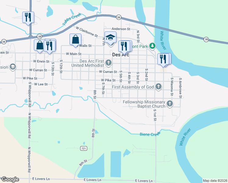 map of restaurants, bars, coffee shops, grocery stores, and more near 510 West Gordon Street in Des Arc