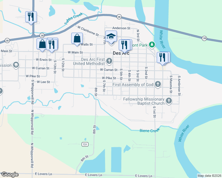 map of restaurants, bars, coffee shops, grocery stores, and more near 510 West Gordon Street in Des Arc