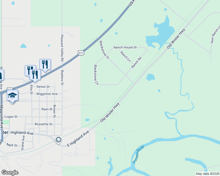 map of restaurants, bars, coffee shops, grocery stores, and more near 122 Blackstone Circle in Wister