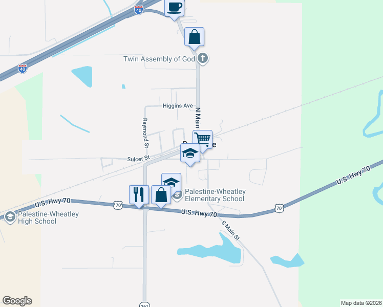 map of restaurants, bars, coffee shops, grocery stores, and more near 200 West Wood Avenue in Palestine