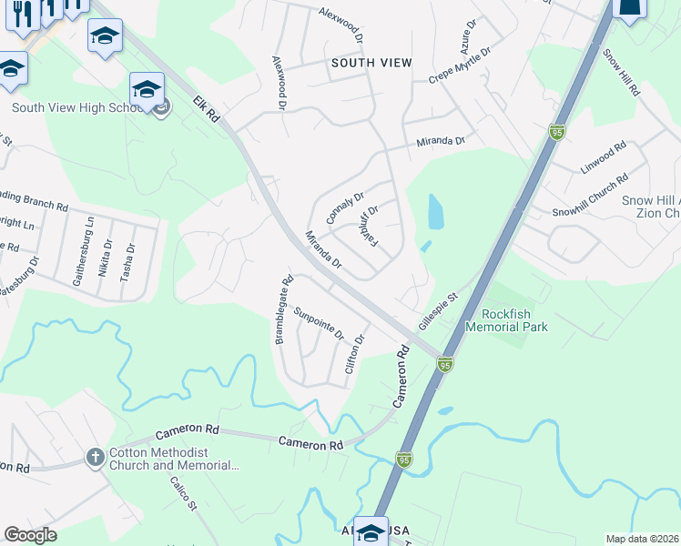 map of restaurants, bars, coffee shops, grocery stores, and more near 606 Bramblegate Road in Hope Mills