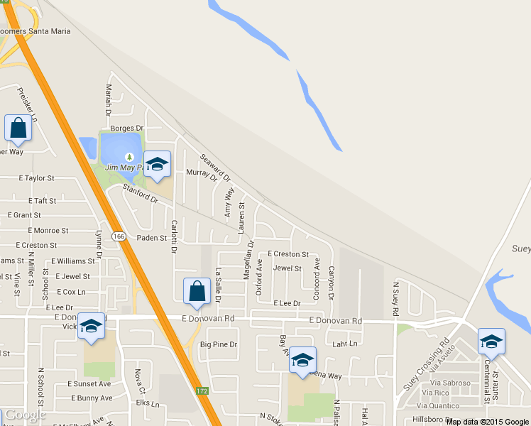 map of restaurants, bars, coffee shops, grocery stores, and more near 1110 Seaward Drive in Santa Maria