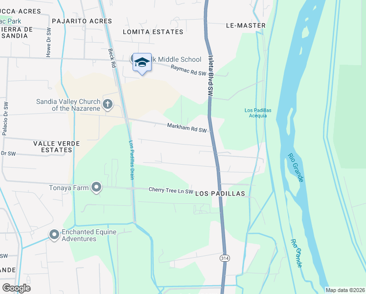 map of restaurants, bars, coffee shops, grocery stores, and more near 1824 Coe Road Southwest in Albuquerque