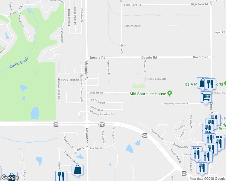map of restaurants, bars, coffee shops, grocery stores, and more near 10190 Tally Ho Drive in Olive Branch