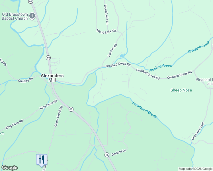 map of restaurants, bars, coffee shops, grocery stores, and more near 1706 Settlement Road in Young Harris