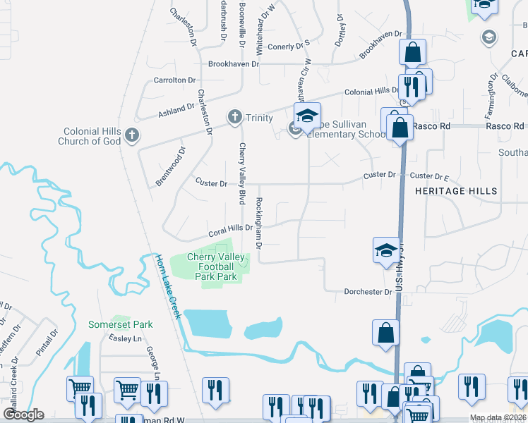 map of restaurants, bars, coffee shops, grocery stores, and more near 1924 Coral Hills Drive in Southaven