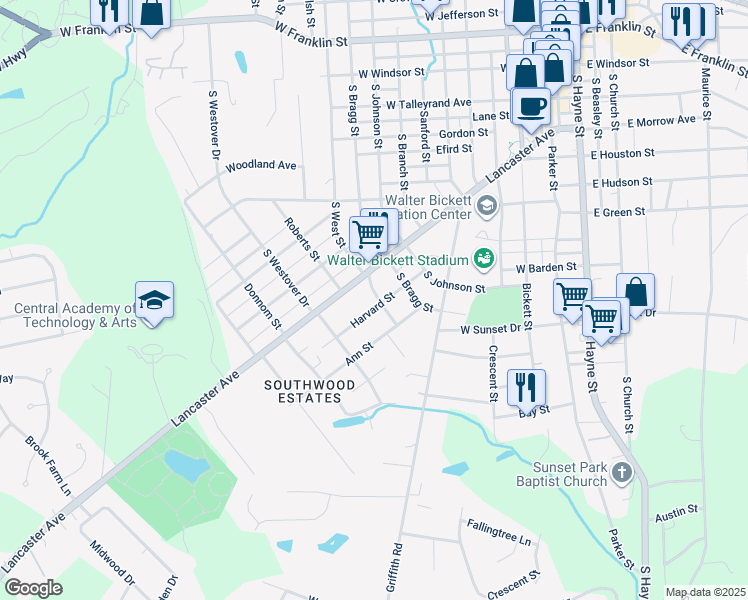 map of restaurants, bars, coffee shops, grocery stores, and more near 300 Harvard Street in Monroe