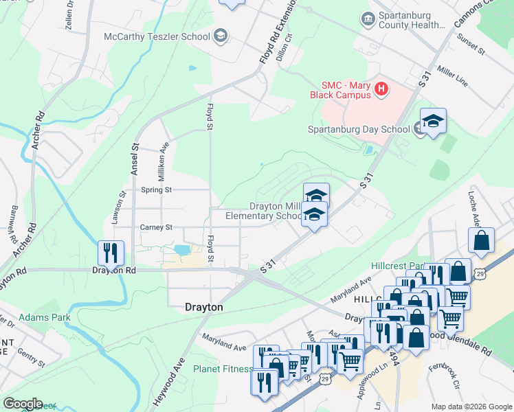 map of restaurants, bars, coffee shops, grocery stores, and more near 393 Carney Street in Drayton
