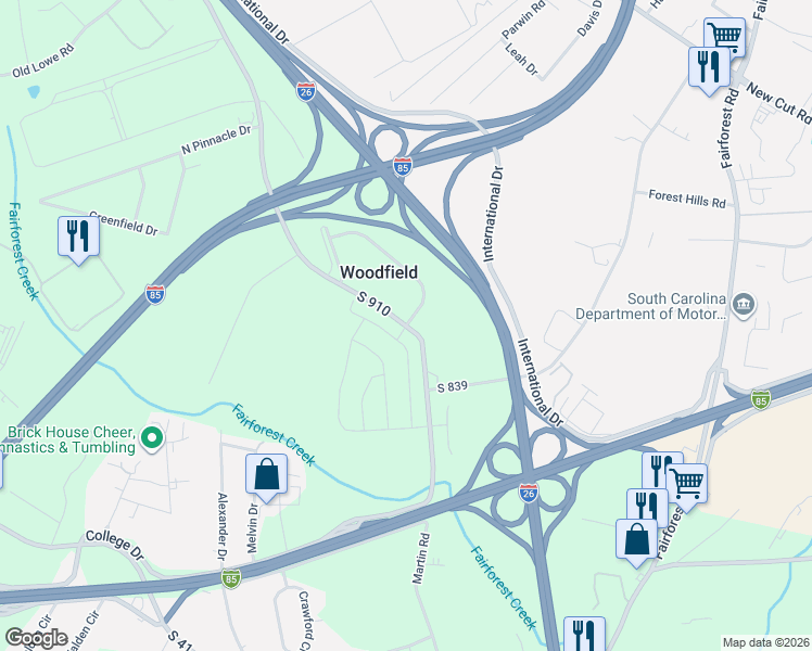 map of restaurants, bars, coffee shops, grocery stores, and more near 800 State Road S-42-796 in Spartanburg