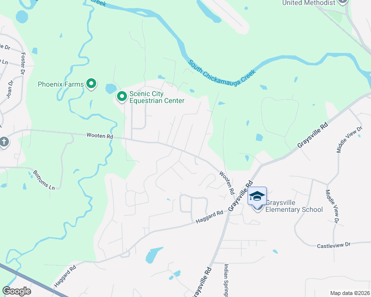 map of restaurants, bars, coffee shops, grocery stores, and more near 1320 Wooten Road in Ringgold