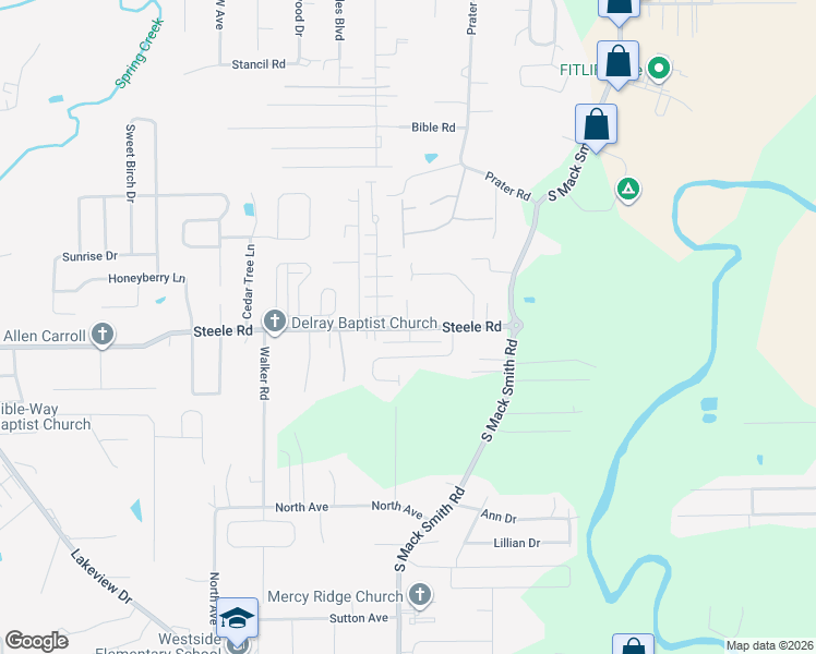map of restaurants, bars, coffee shops, grocery stores, and more near 990 Steele Road in Rossville