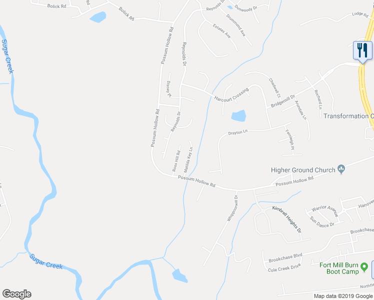 map of restaurants, bars, coffee shops, grocery stores, and more near 9045 Matilda Key Lane in Fort Mill