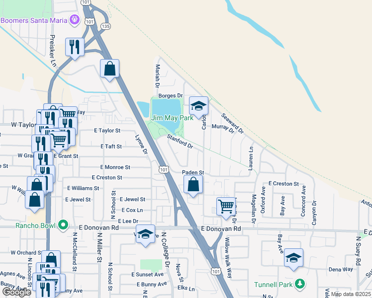 map of restaurants, bars, coffee shops, grocery stores, and more near 1921 Carlotti Drive in Santa Maria