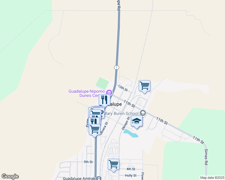 map of restaurants, bars, coffee shops, grocery stores, and more near 1159 Cabrillo Highway in Guadalupe