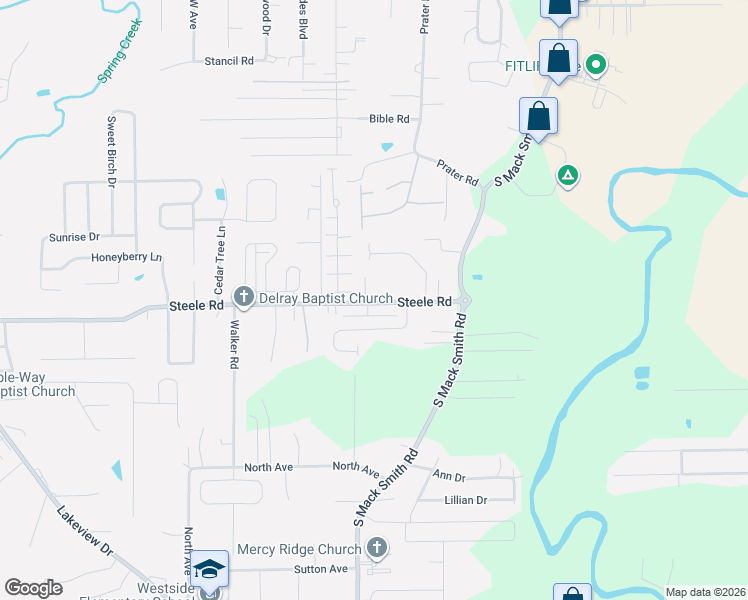 map of restaurants, bars, coffee shops, grocery stores, and more near 61 Rawlings Lane in Rossville