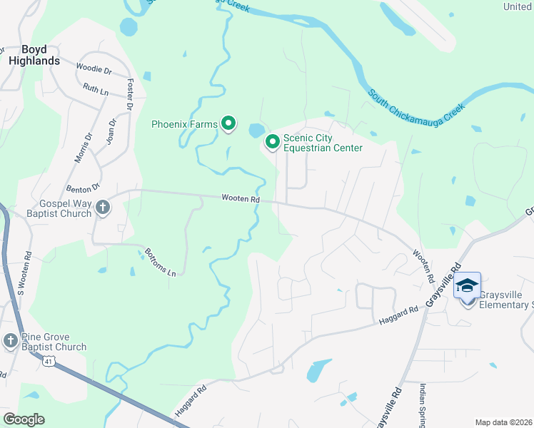 map of restaurants, bars, coffee shops, grocery stores, and more near 975 Wooten Road in Ringgold