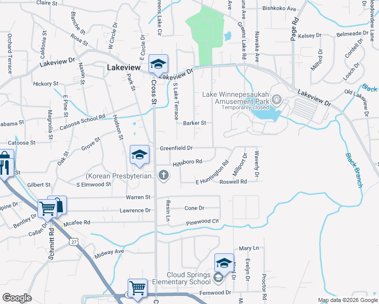 map of restaurants, bars, coffee shops, grocery stores, and more near 125 Greenfield Drive in Rossville