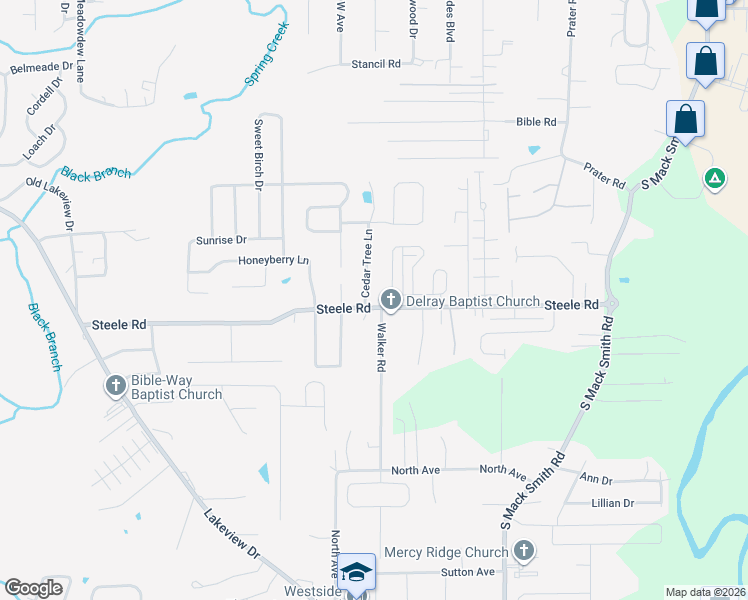 map of restaurants, bars, coffee shops, grocery stores, and more near 60 Cedar Tree Lane in Rossville