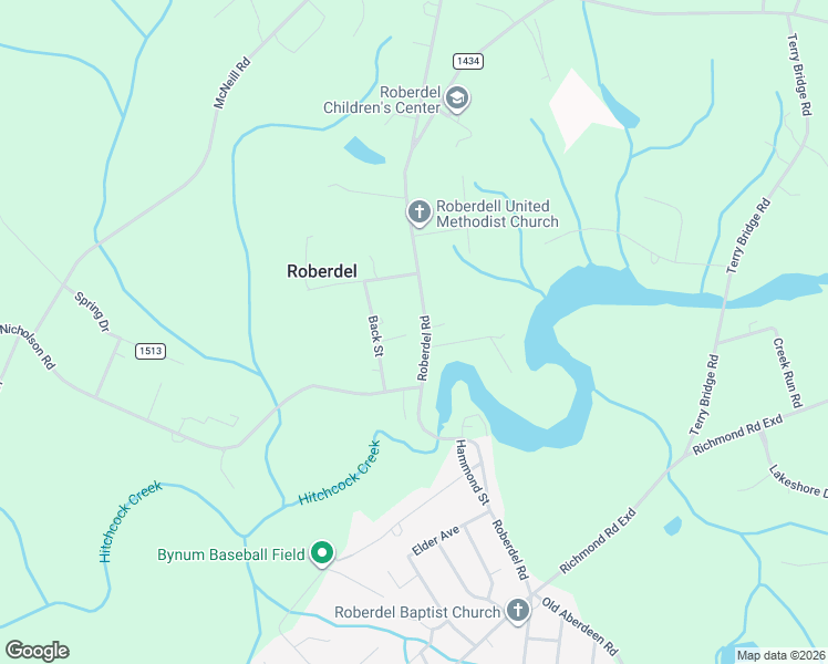 map of restaurants, bars, coffee shops, grocery stores, and more near 1219 Roberdell Road in Rockingham