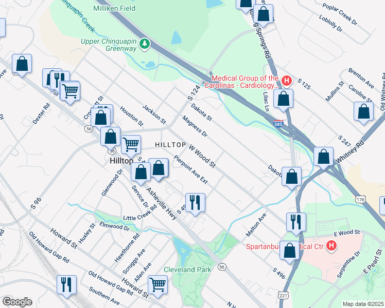map of restaurants, bars, coffee shops, grocery stores, and more near 294 West Wood Street in Spartanburg
