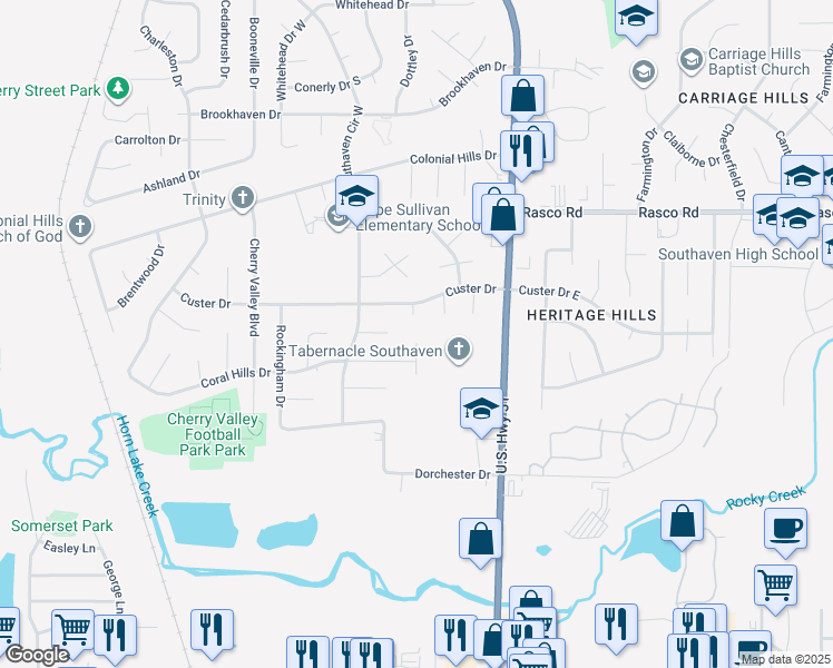 map of restaurants, bars, coffee shops, grocery stores, and more near 7778 Auburn Cove in Southaven