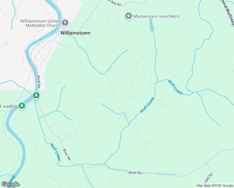 map of restaurants, bars, coffee shops, grocery stores, and more near 777 Williamstown Road in Mineral Bluff