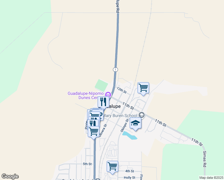 map of restaurants, bars, coffee shops, grocery stores, and more near 1159 Cabrillo Highway in Guadalupe