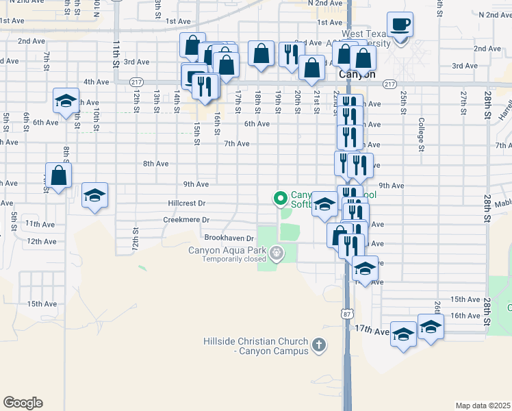 map of restaurants, bars, coffee shops, grocery stores, and more near 1706 18th Street in Canyon