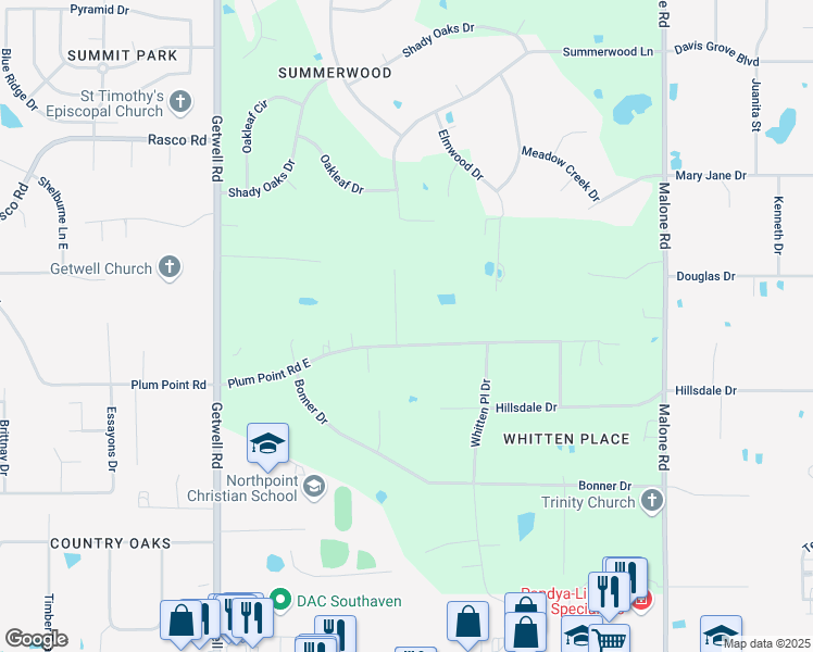 map of restaurants, bars, coffee shops, grocery stores, and more near 7780 Summerwood Lane in Olive Branch