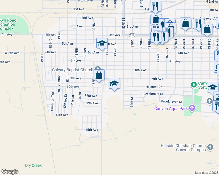 map of restaurants, bars, coffee shops, grocery stores, and more near 910 9th Avenue in Canyon
