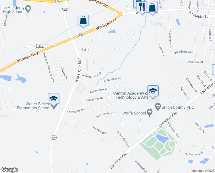 map of restaurants, bars, coffee shops, grocery stores, and more near 2022 Rockycreek Lane in Monroe