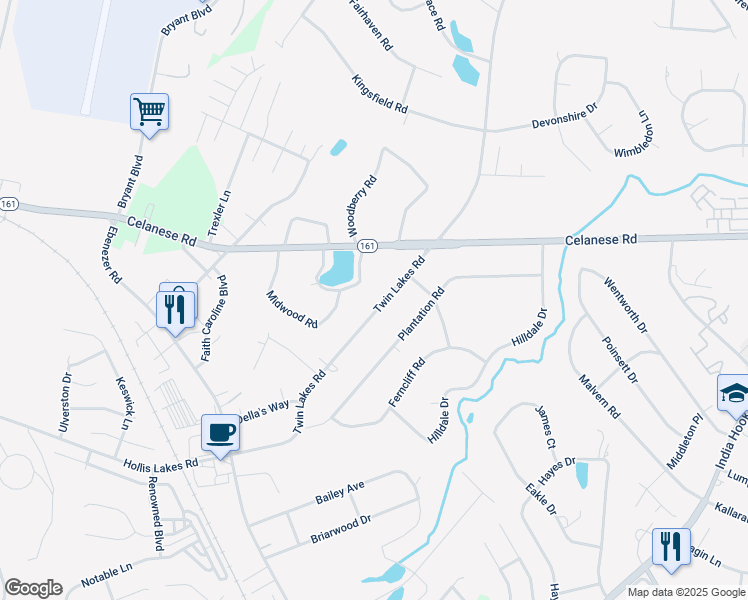 map of restaurants, bars, coffee shops, grocery stores, and more near 351 Twin Lakes Road in Rock Hill