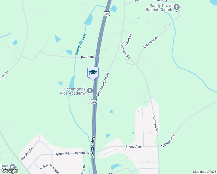 map of restaurants, bars, coffee shops, grocery stores, and more near 122 Billy Covington Road in Rockingham