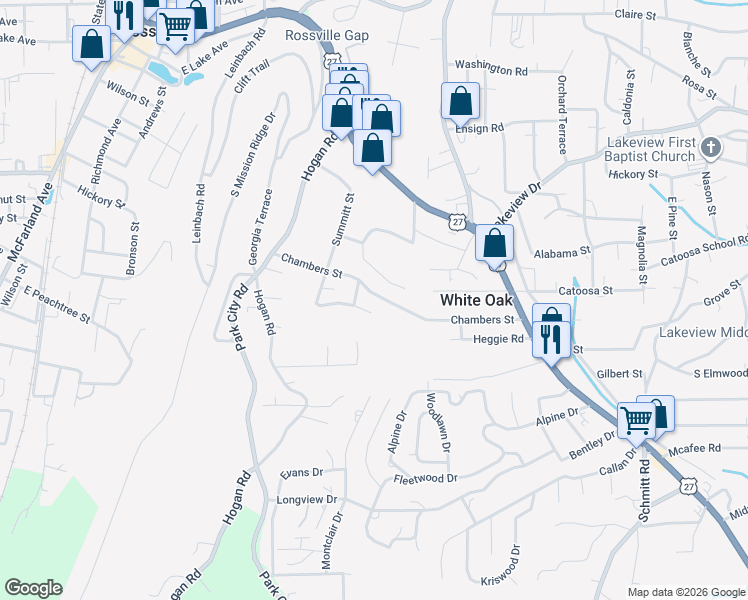 map of restaurants, bars, coffee shops, grocery stores, and more near 314 Chambers Street in Rossville