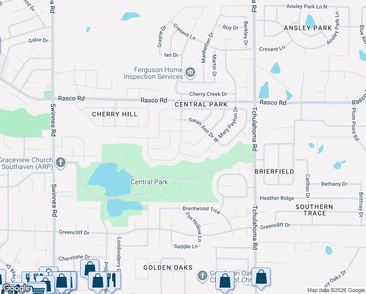 map of restaurants, bars, coffee shops, grocery stores, and more near 1656 Mary Payton Drive in Southaven