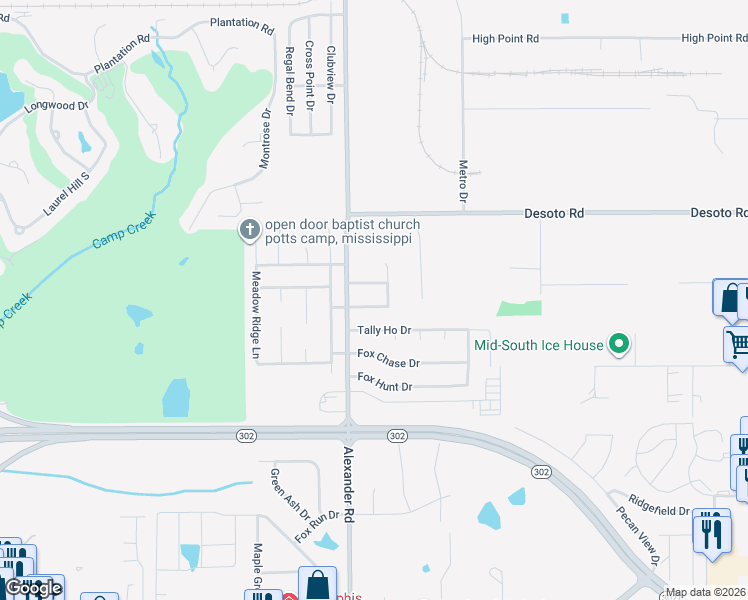map of restaurants, bars, coffee shops, grocery stores, and more near 10003 Meadow Lane in Olive Branch