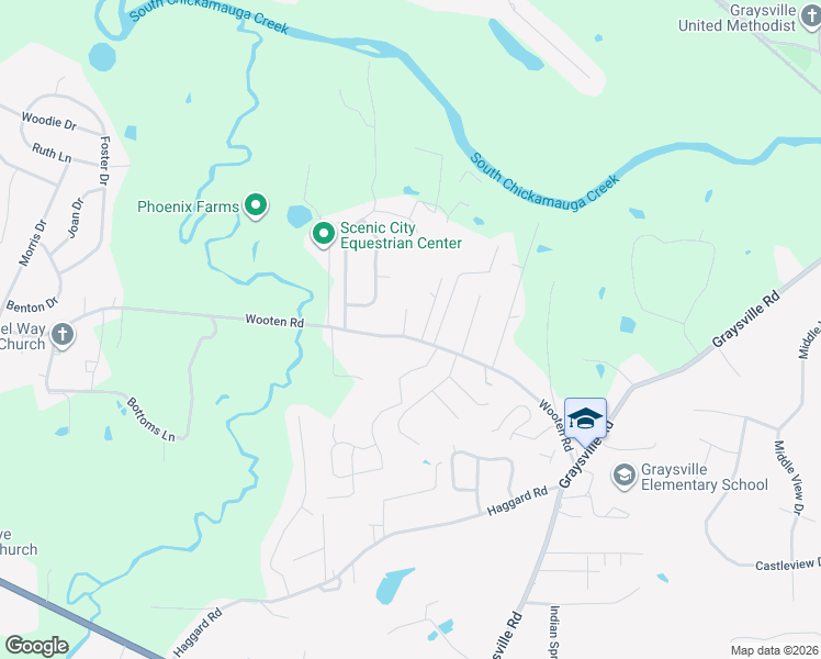 map of restaurants, bars, coffee shops, grocery stores, and more near 1139 Wooten Road in Ringgold