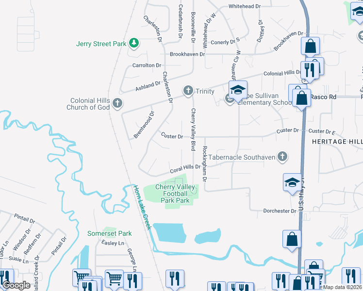 map of restaurants, bars, coffee shops, grocery stores, and more near 7770 Deerfield Cove in Southaven