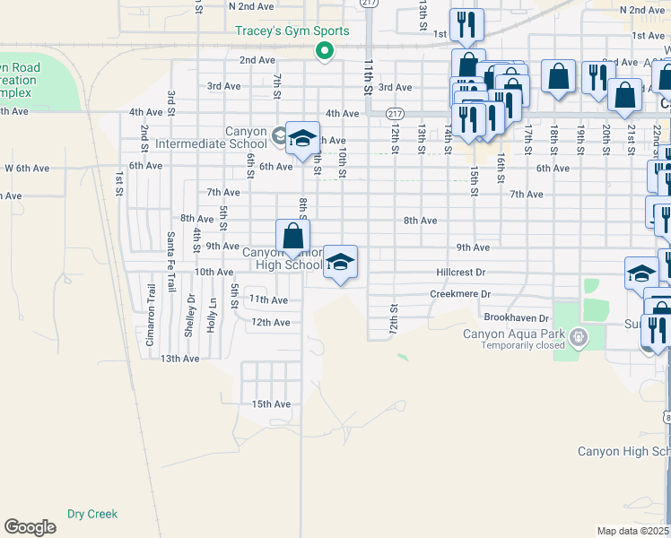 map of restaurants, bars, coffee shops, grocery stores, and more near 910 9th Avenue in Canyon