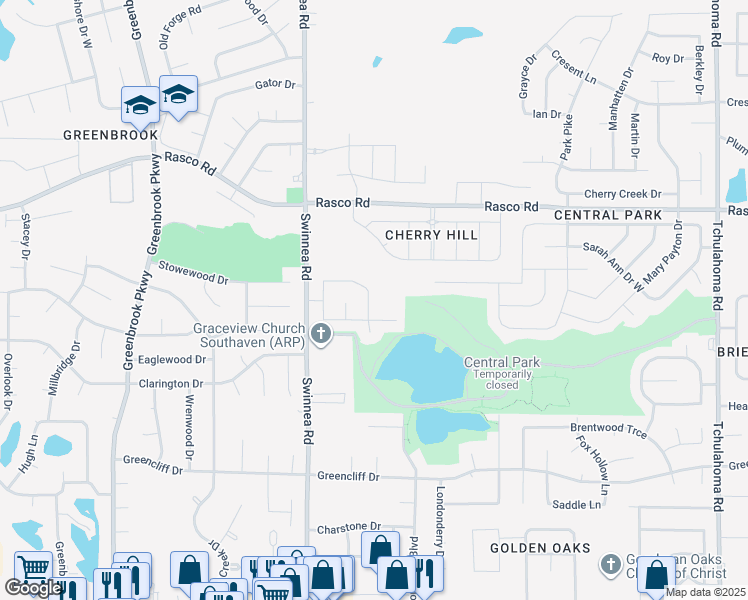 map of restaurants, bars, coffee shops, grocery stores, and more near 7774 Parkview Circle East in Southaven