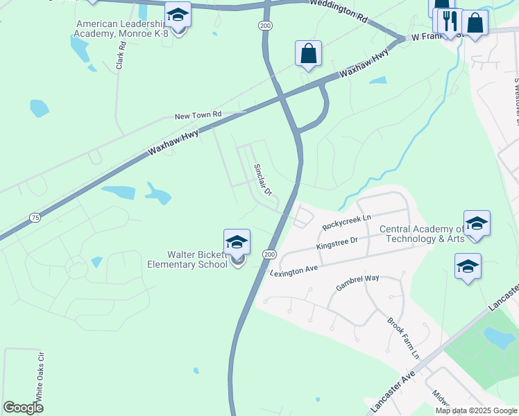 map of restaurants, bars, coffee shops, grocery stores, and more near 838 Skywatch Lane in Monroe