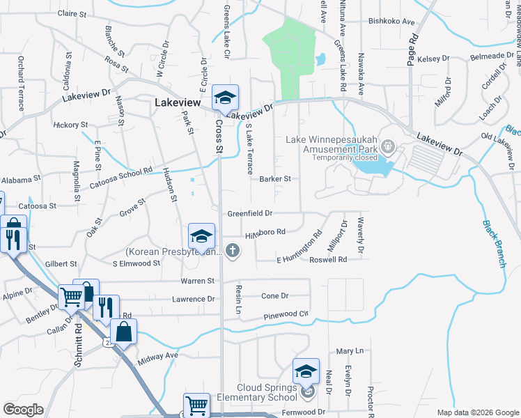 map of restaurants, bars, coffee shops, grocery stores, and more near 125 Greenfield Drive in Rossville