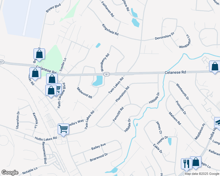 map of restaurants, bars, coffee shops, grocery stores, and more near 351 Twin Lakes Road in Rock Hill