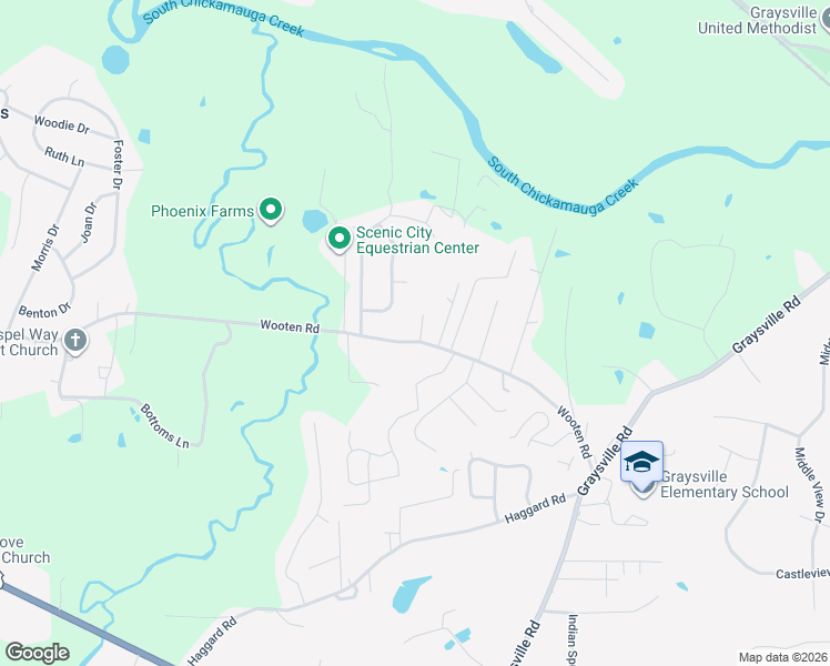 map of restaurants, bars, coffee shops, grocery stores, and more near 1139 Wooten Road in Ringgold
