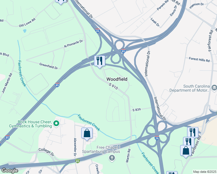 map of restaurants, bars, coffee shops, grocery stores, and more near 560-598 State Road S-42-796 in Spartanburg
